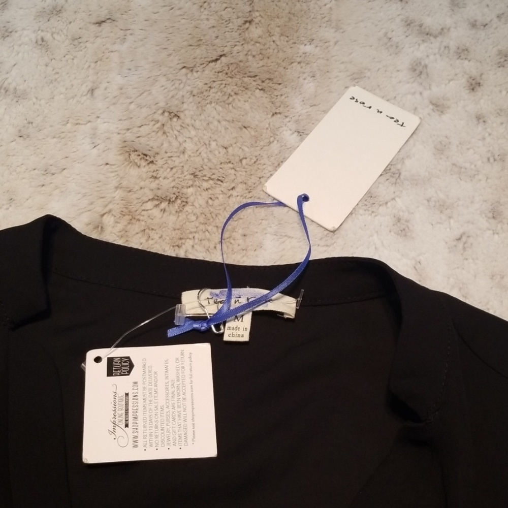 Tea n Rose 3/4 Sleeve Black V Neck Tunic Dress Med - Picture 5 of 6